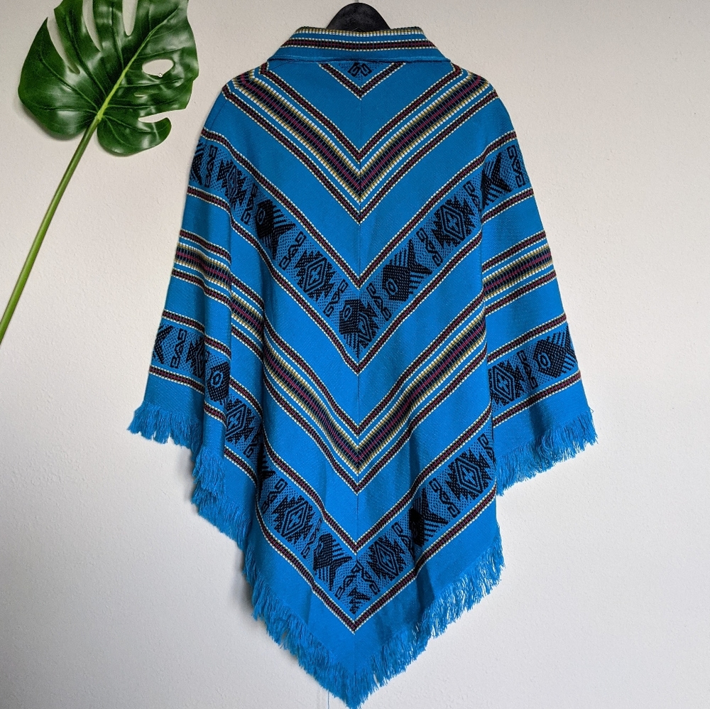 SOLD 🤠 Turquoise western wool Aztec poncho cape - Picture 6 of 6